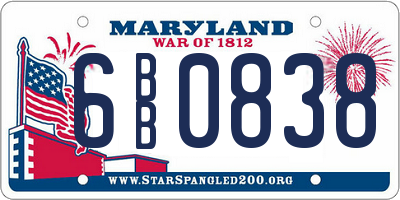 MD license plate 6BB0838