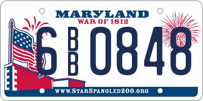 MD license plate 6BB0848