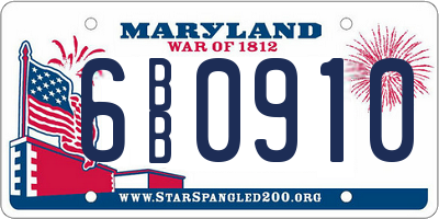 MD license plate 6BB0910