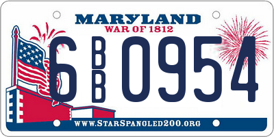 MD license plate 6BB0954
