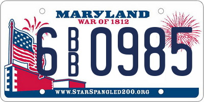 MD license plate 6BB0985