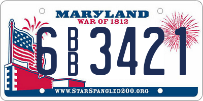 MD license plate 6BB3421
