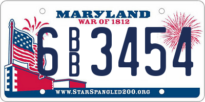 MD license plate 6BB3454