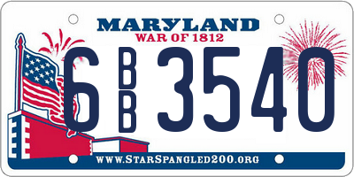 MD license plate 6BB3540