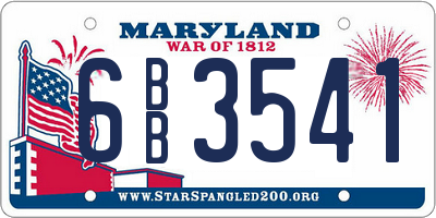 MD license plate 6BB3541