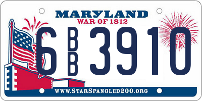 MD license plate 6BB3910
