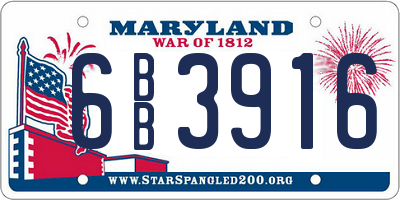 MD license plate 6BB3916