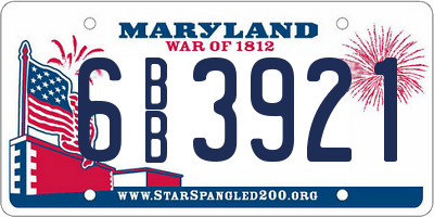 MD license plate 6BB3921