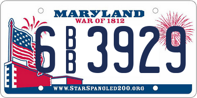 MD license plate 6BB3929