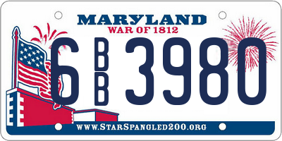 MD license plate 6BB3980