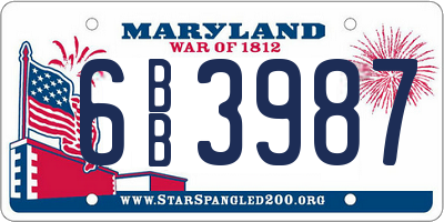 MD license plate 6BB3987
