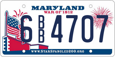 MD license plate 6BB4707