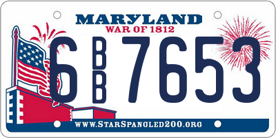 MD license plate 6BB7653