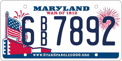 MD license plate 6BB7892