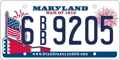 MD license plate 6BB9205