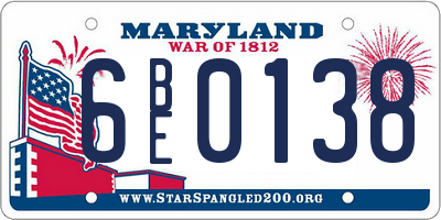 MD license plate 6BE0138