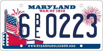 MD license plate 6BE0223