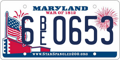 MD license plate 6BE0653