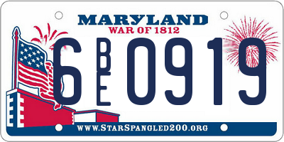 MD license plate 6BE0919
