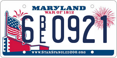 MD license plate 6BE0921