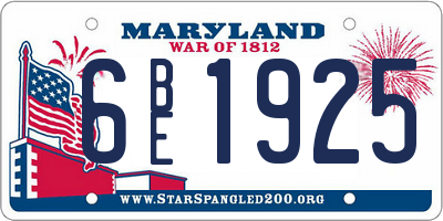 MD license plate 6BE1925