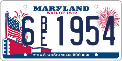 MD license plate 6BE1954