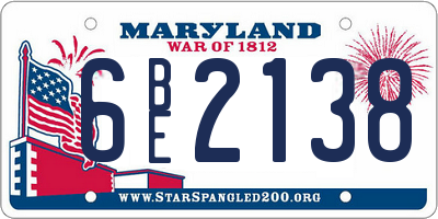MD license plate 6BE2138