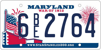 MD license plate 6BE2764