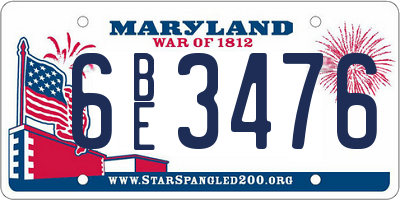 MD license plate 6BE3476