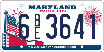 MD license plate 6BE3641
