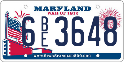 MD license plate 6BE3648