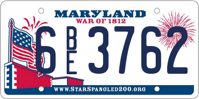 MD license plate 6BE3762
