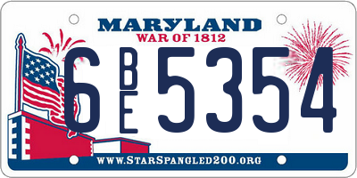 MD license plate 6BE5354