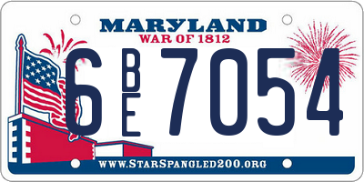 MD license plate 6BE7054