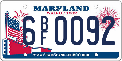 MD license plate 6BF0092