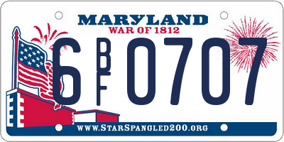 MD license plate 6BF0707