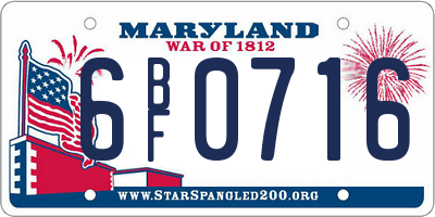 MD license plate 6BF0716