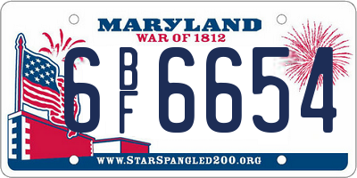 MD license plate 6BF6654
