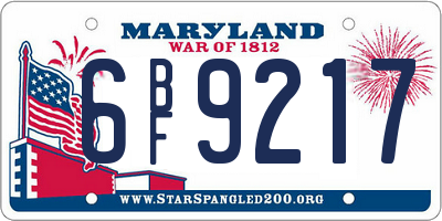 MD license plate 6BF9217