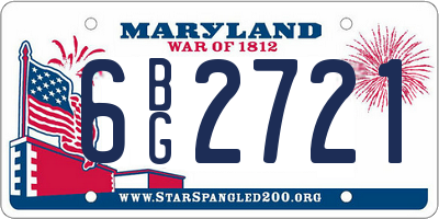 MD license plate 6BG2721
