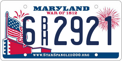 MD license plate 6BH2921
