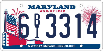 MD license plate 6BI3314
