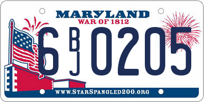 MD license plate 6BJ0205