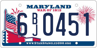 MD license plate 6BJ0451