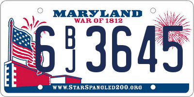MD license plate 6BJ3645