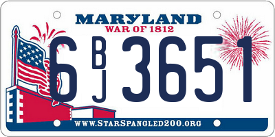 MD license plate 6BJ3651
