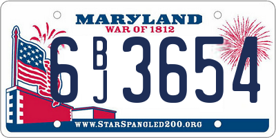 MD license plate 6BJ3654