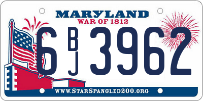 MD license plate 6BJ3962