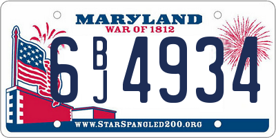 MD license plate 6BJ4934