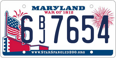 MD license plate 6BJ7654